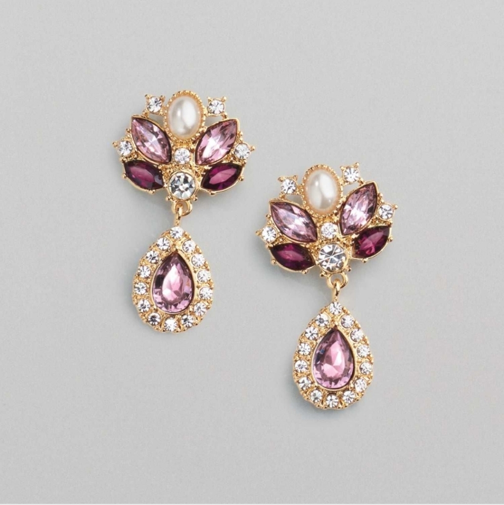 Rose Pink Glass Acrylic Stone Drop Earrings